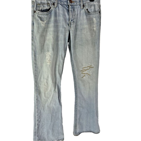 Old Navy 8 Bootcut Blue Jeans Denim Gold Details Ripped‎ y2k Festival Grunge VTG - Picture 3 of 16